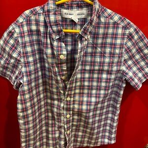 Old Navy Kids Plaid Button-Down Shirt - Red, Blue, White size 8